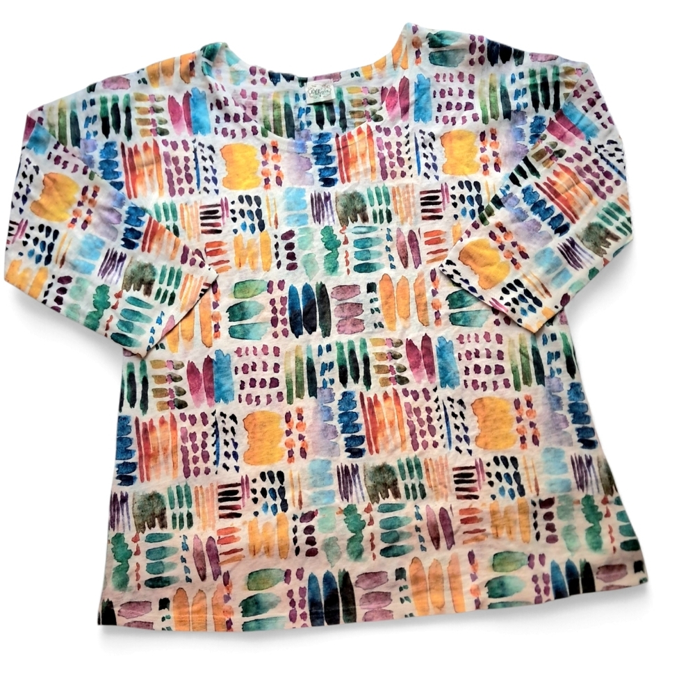 Et Lois Womens Abstract Shirt 3/4 Sleeve Vibrant Colors NWOT